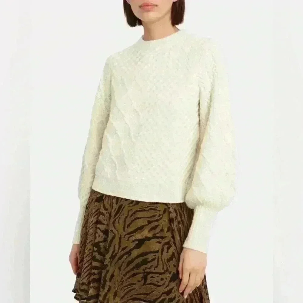 Frame Patchwork Cable Knit Wool Sweater - Size S/P